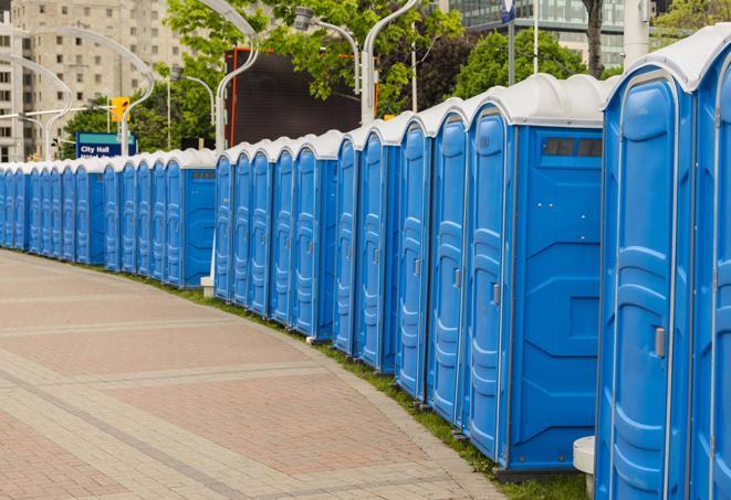 a clean and modern portable restroom unit for use during weddings and outdoor receptions in Blaine